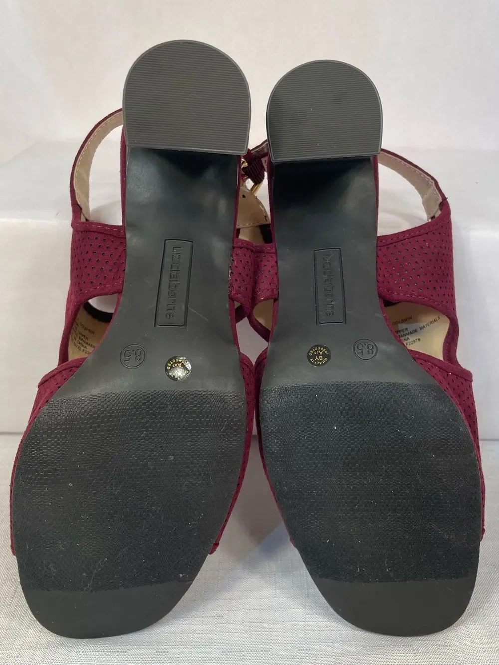 Liz Claiborne Women’s Burgundy Open-Toe Block Heel Sandal with Memory Foam